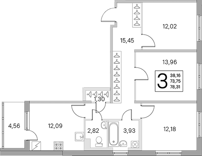 3-комнатная квартира 73.75 м², 1/5 эт., ЖК «ЮгТаун. Олимпийские кварталы»